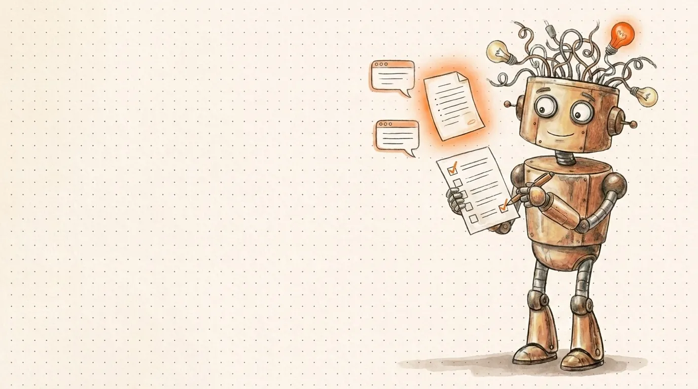 Il robot spunta una checklist su una pagina citata: farsi trovare con AEO e GEO.