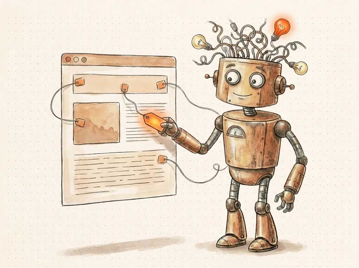 Il robot abbina una targhetta a ogni elemento di una pagina, titolo, immagine e testo: i dati strutturati schema dicono alle macchine cos'è ciascuna parte.