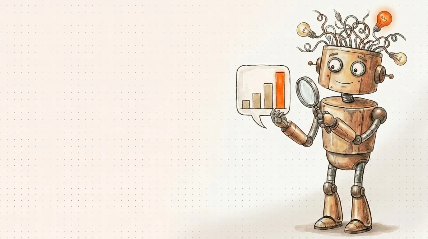 Il robot misura con una lente un fumetto e alcune barre: la visibilità nella ricerca AI.