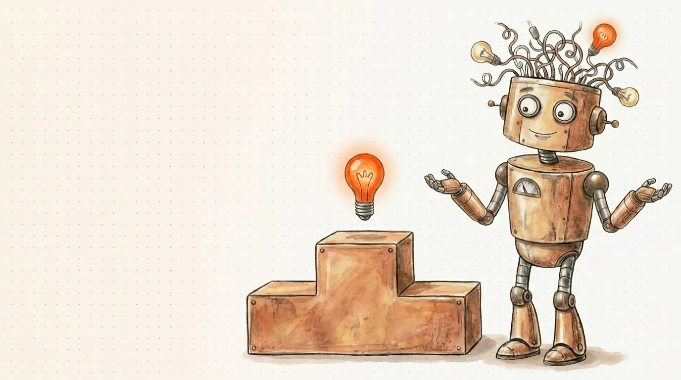 Il robot mostra le mani vuote davanti a un podio: perché non prometto la prima posizione.