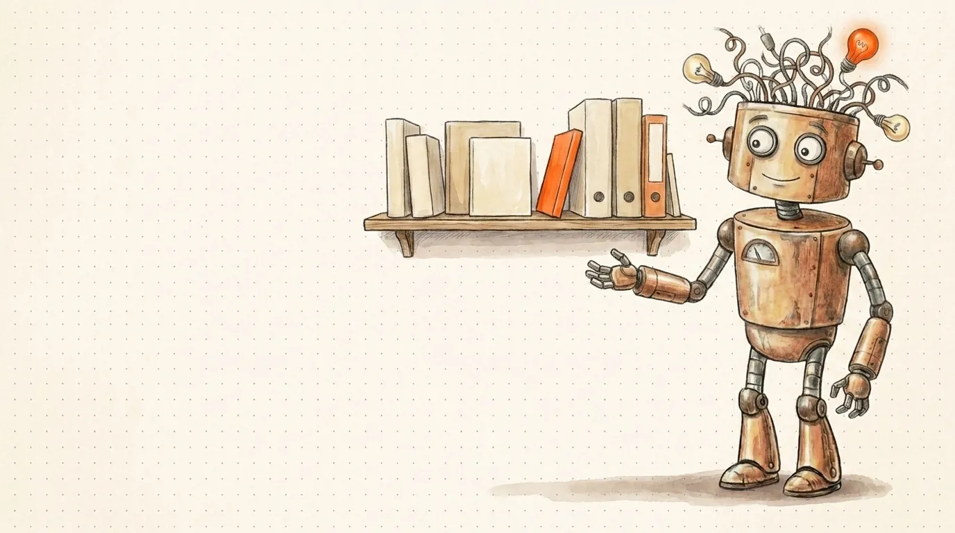 Il robot presenta uno scaffale di guide e checklist: le risorse SEO e AI del sito.
